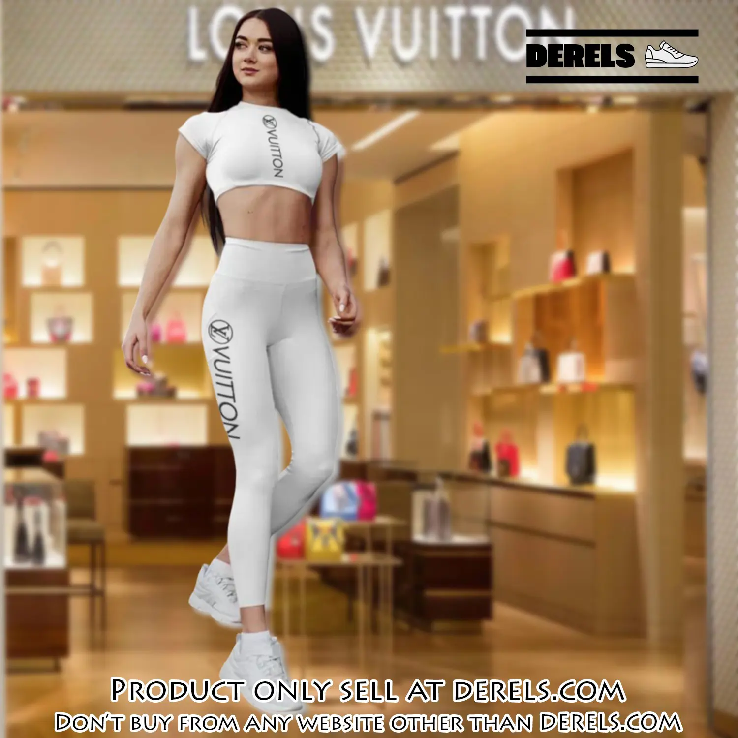White luxury louis vuitton luxury sportwear combo luxury brand crop top tshirt and legging for women ctl1047 dr2821624